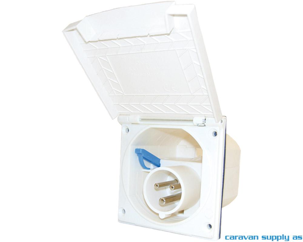 Strøm innboks 220V 10x10cm m/rektangulært lokk hvi