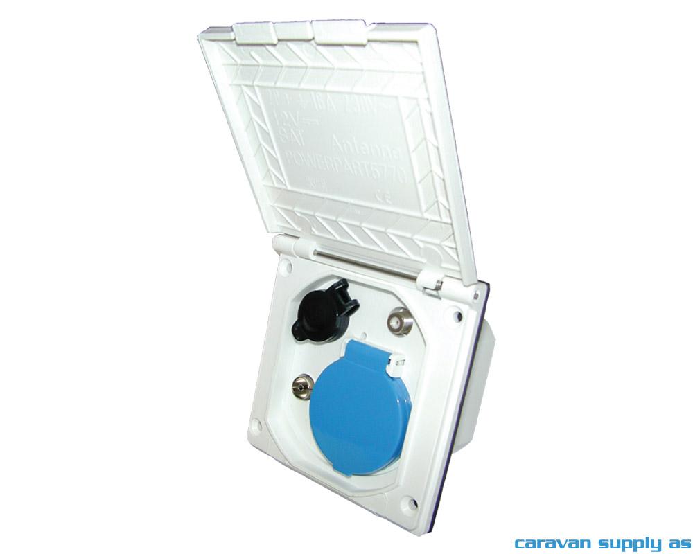 Strøm utboks 220V/12V/TV 10x10cm H05 hvit