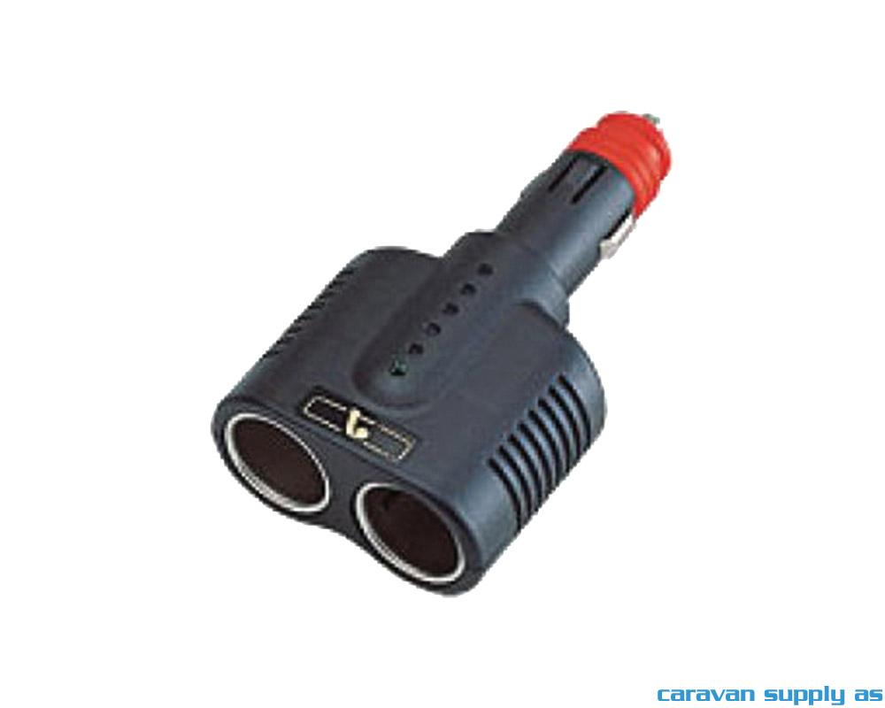 12V adapter uni plugg --> 2 x uni tvilling m/LEDly