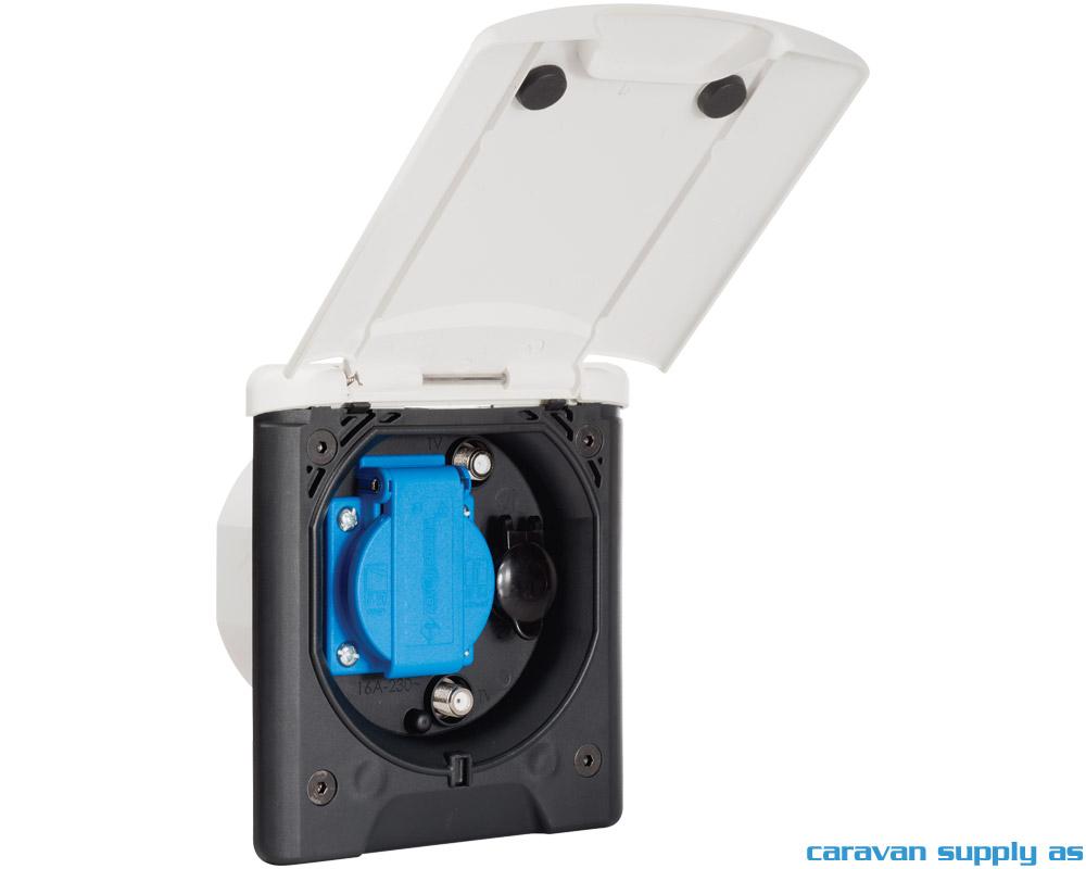 Strøm utboks 220V/12V/TV 12x14cm H14 m/magnet hvit